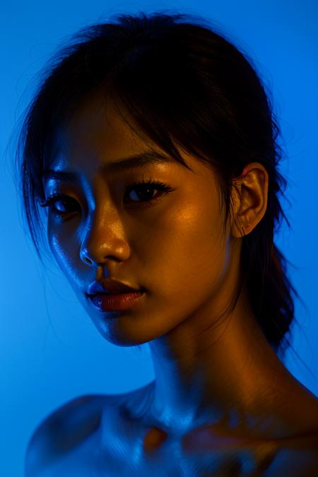 07817-1009923614-1 asian girl,portrait,yellow spotlight,dark theme,looking at viewer,parted lips,beautiful detailed skin,blue background,_lora_sp.png